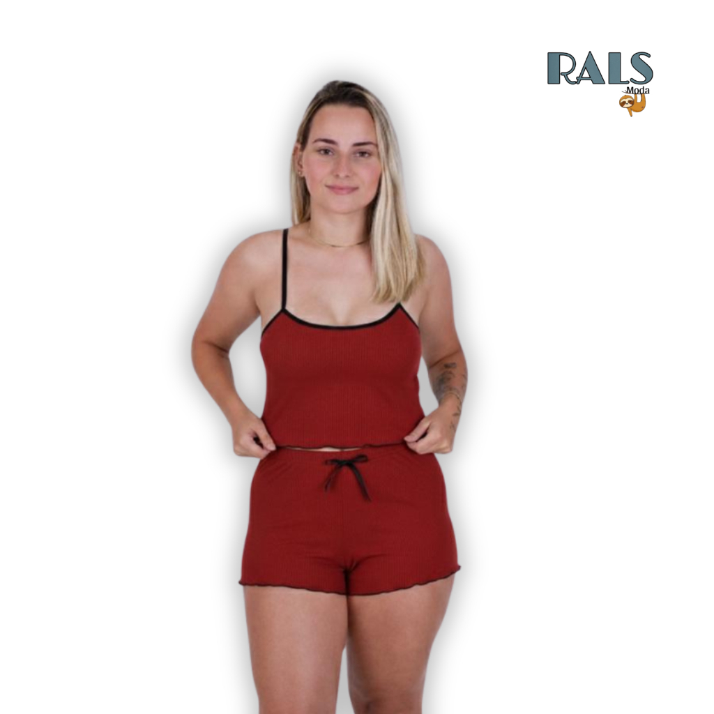 Conjunto de Pijama Baby Doll, Short Dool de Cropped e Shortinhos feminino Blogueirinha