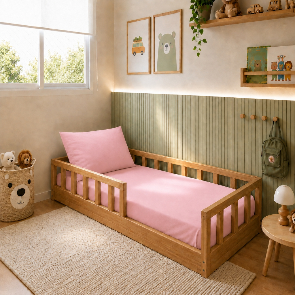 Lençol Cama Montessoriana Micro Percal Infantil Com Elastico Premium  Kids Menina Menino 1,50 x 0,70 x 12cm