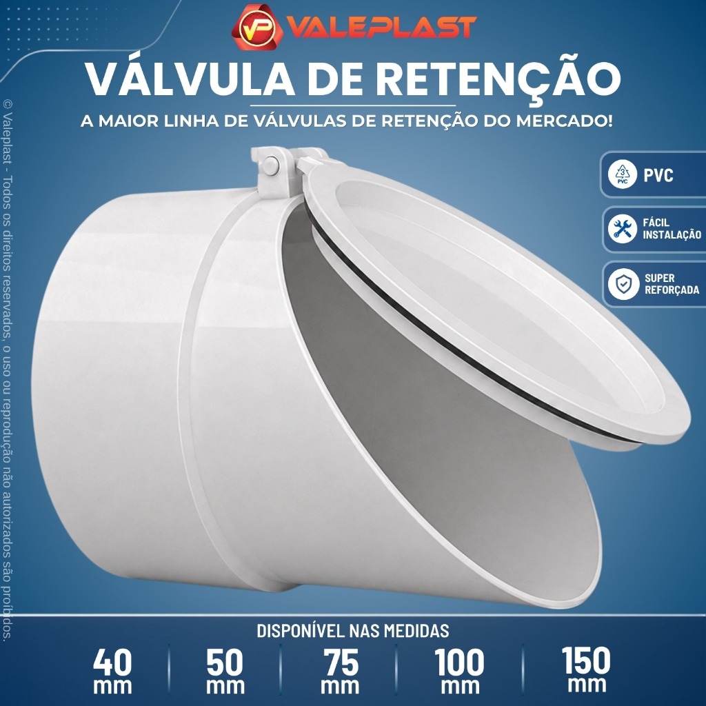 Válvula de Retenção Horizontal Esgoto 40 50 75 100 150mm Branca Anti Odor Insetos Refluxo Rede Sanitária Valeplast