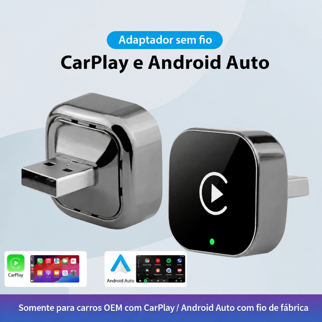 Carlink - Adaptador CarPlay e Android Auto Sem Fio Para Central Multimídia Conexão com iPhone e Android