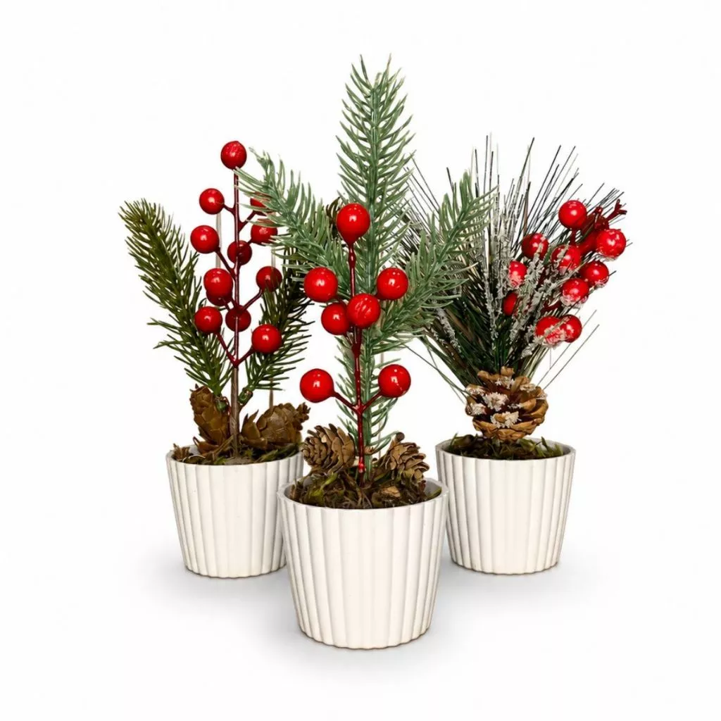 Kit 3 Enfeites De Natal Arranjos Natalinos Vasos Decoração — imagem 1