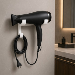 Suporte SECADOR CABELO PAREDE e Com Porta Cabo Fita Forte Sem Furar Parede Organizador Pa…