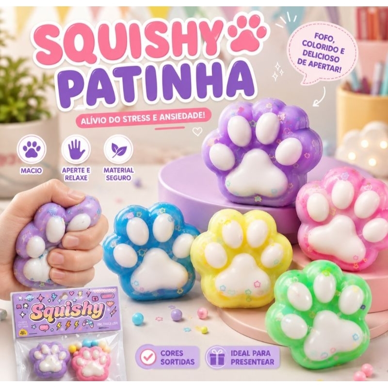 Squishy Patinha Gato Fofo Antiestresse Sensorial Macio Brinquedo Relaxante Presente Infantil Cores Sortidas Cute