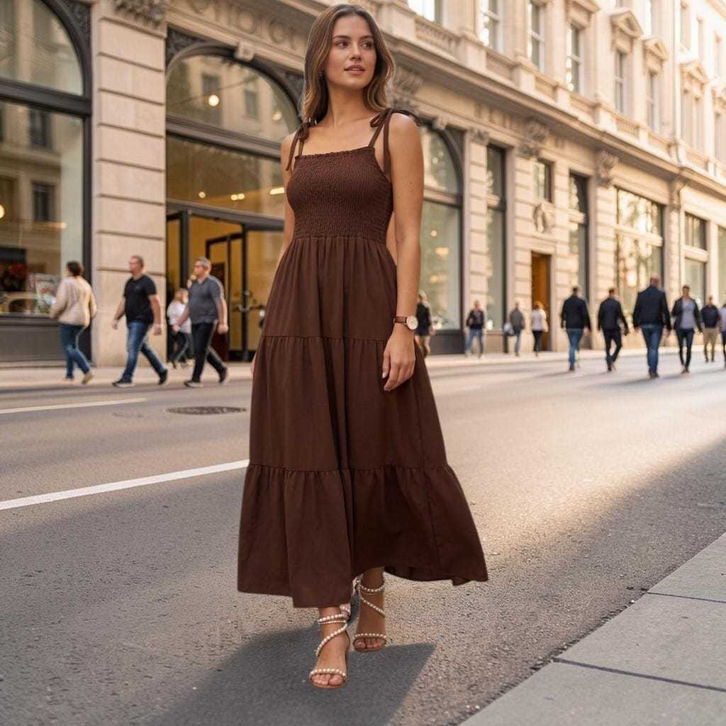 Vestido Longo Feminino Com Alça 3 Marias Casamento Duna Elastex Tira Verão Casual Festa Dia Dia Soltinho Rodado Lisa