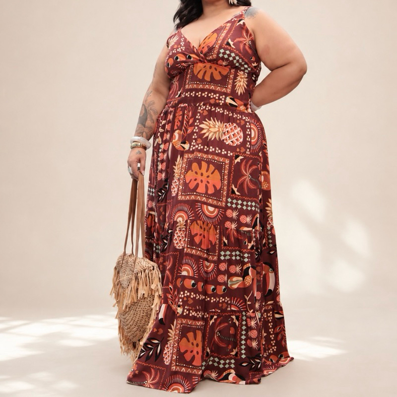 Vestido longo alça plus size forrado 50/54 - Liane