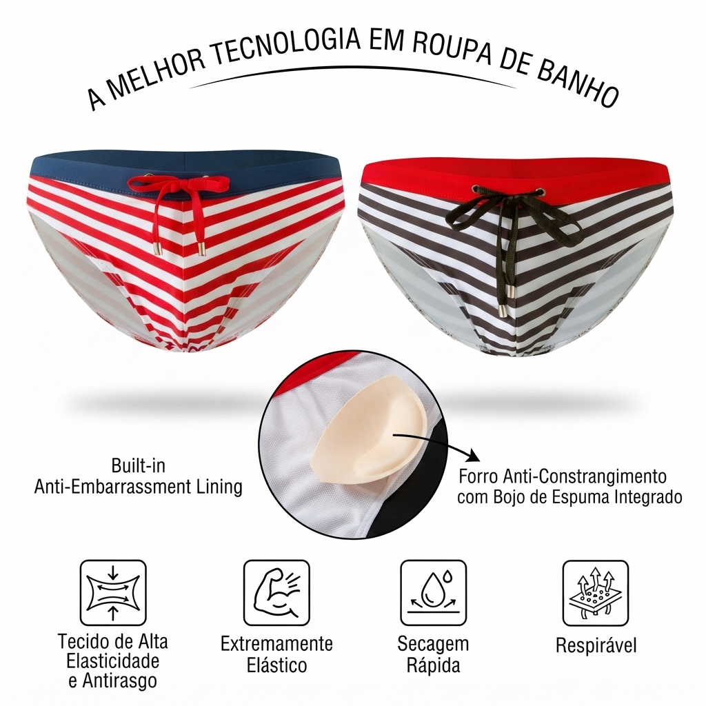 Z&D Lingerie Sungas Masculinas Cuecas Cavadas Com Listras Coloridas Com Bojo Simples E Moda Com Bojo 24157