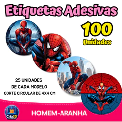 Kit 100 Etiquetas Adesivas Homem Aranha, Spider Man 4x4cm – Adesivo Decorativo para Lembrancinhas e Festas