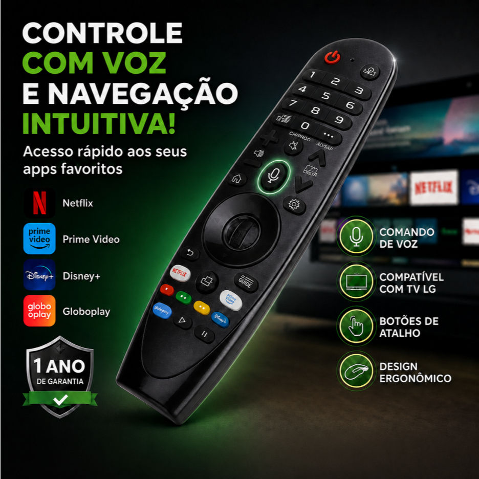 Controle Remoto para LG Smart TV com Mouse e Atalhos Netflix Prime Video HY-355