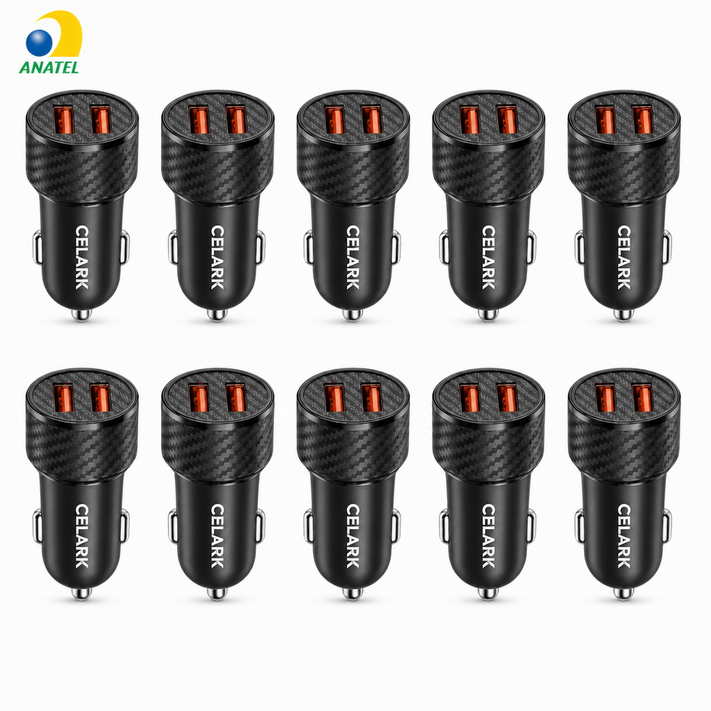 Kit com 10 Fonte de carregador veicular Celark lelong 3.4A 2 usb