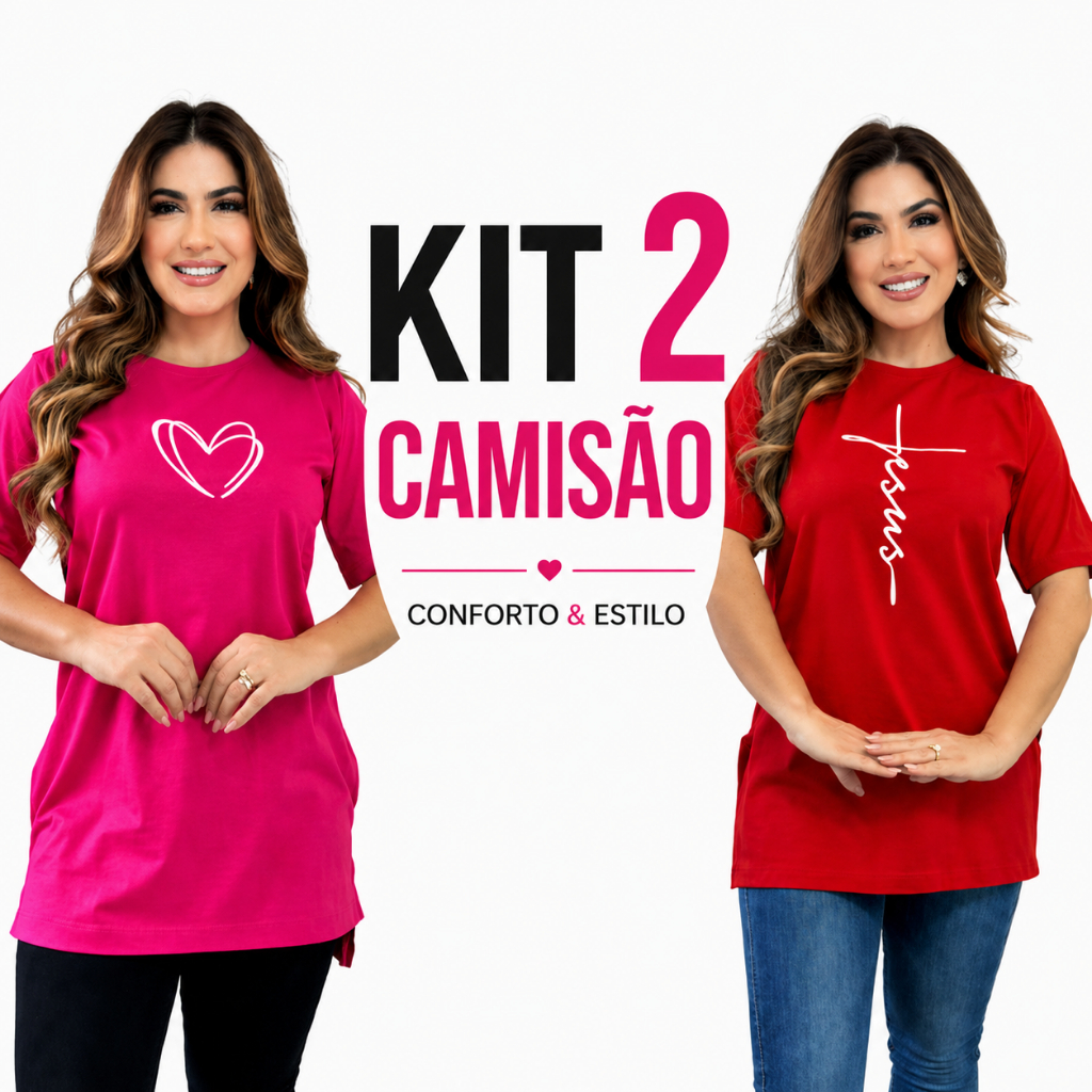 Kit 2 ou 1 Blusa Oversized Feminina Tshirt Academia 100% Algodão Premium
