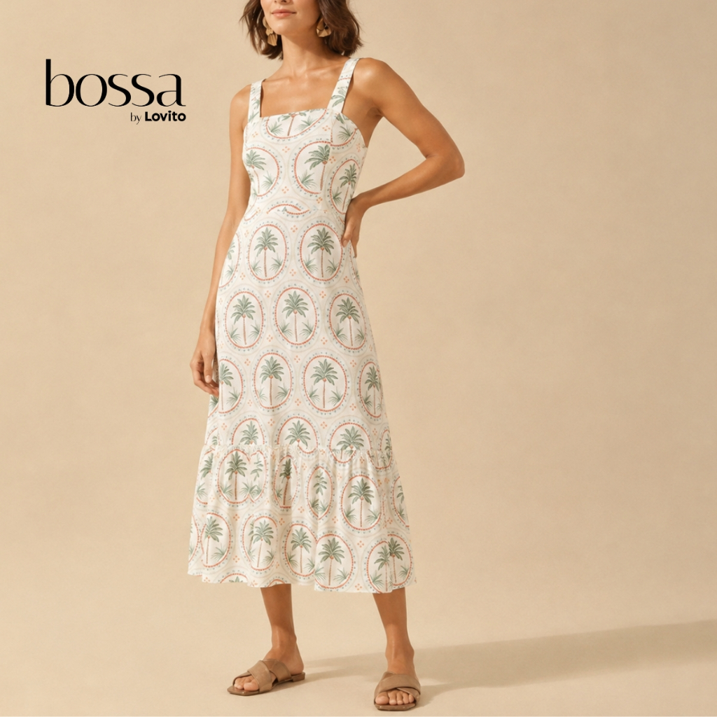 Lovito Bossa | Vestido Casual com Estampa de Plantas Feminino DRB481BRL511