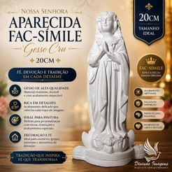 Nossa Senhora Aparecida Fac-Símile 20cm Gesso Cru Retocado – Arte Sacra Católica para Pintura e Artesanato Religioso
