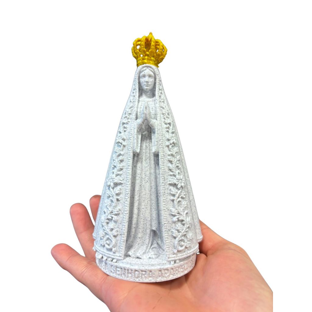 Imagem Nossa Senhora Aparecida Efeito Mármore Coroa Dourada Impressão 3D Artigo Religioso