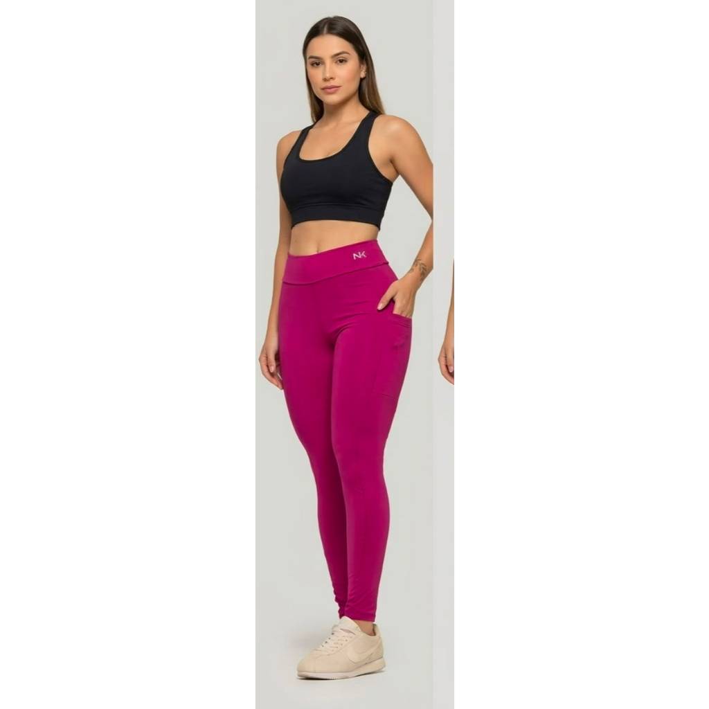 Calça Legging feminina poliamida premium super compressão zero transparência bolso lateral