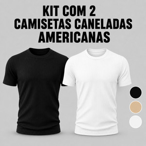 Kit 2 Camisetas Masculinas Caneladas Slim Fit Estilo Americana Ribana Justa ao Corpo