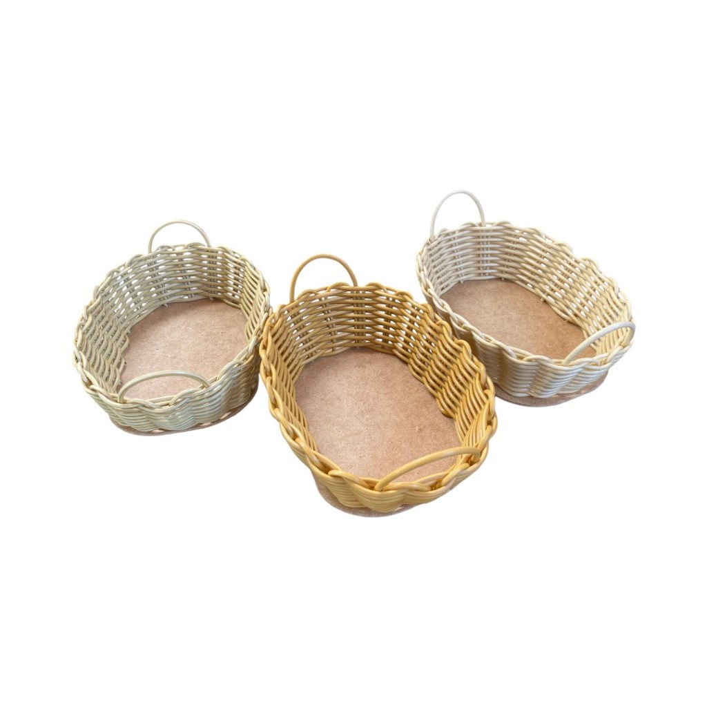 Kit Mini Cestas Ovais 15x10cm em Fibra Sintética – Ideal para Páscoa, Mesa, Café e Kits Presente
