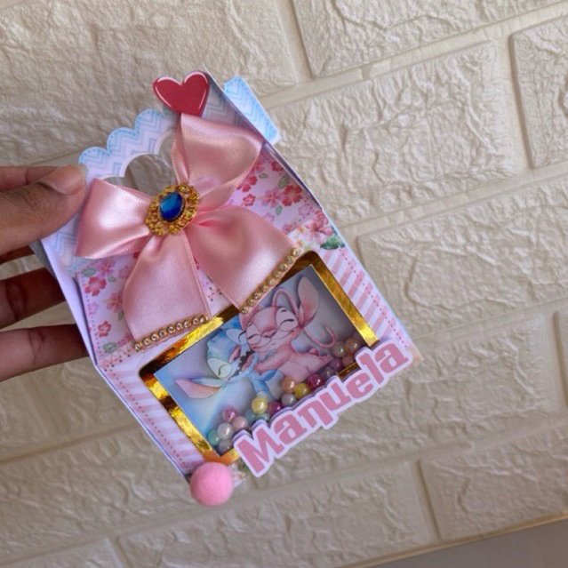 caixa maletinha Stitch personalizada com acetato pérolas , lembrancinha de festa infantil Lilo e Stitch