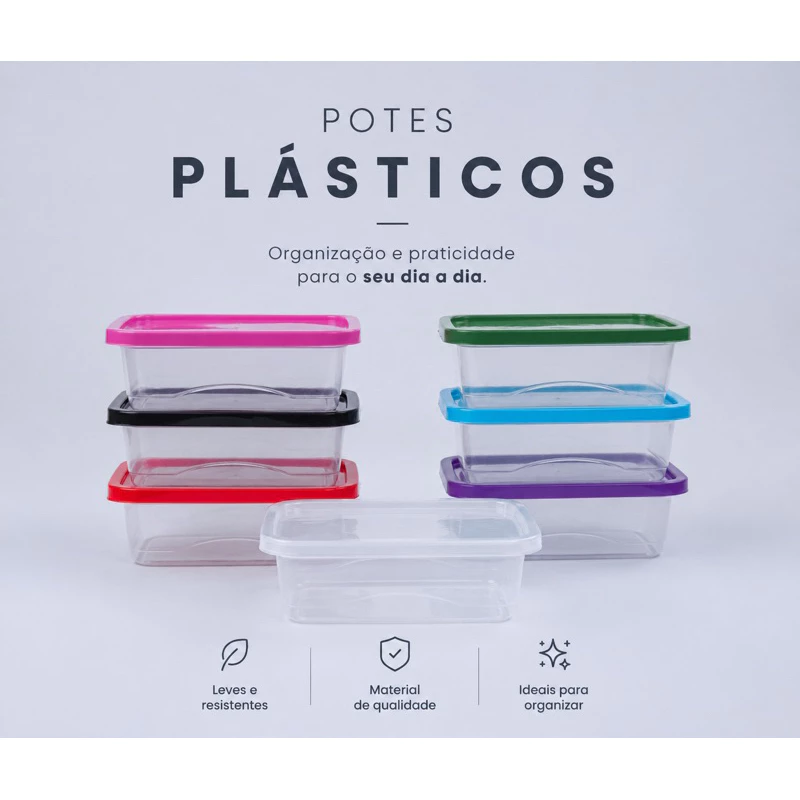 Kit até 30 Potes Plásticos 1 Litro 1000ml escolher cor Tampa Transparente Marmita Organizador De Alimentos Plástico
