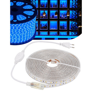 Fita Led Azul Mangueira Chata 5050 127V 220V Ligação Direta na tomada 1 a 10 Metros Luz Azul Decorativa Decoração IP65