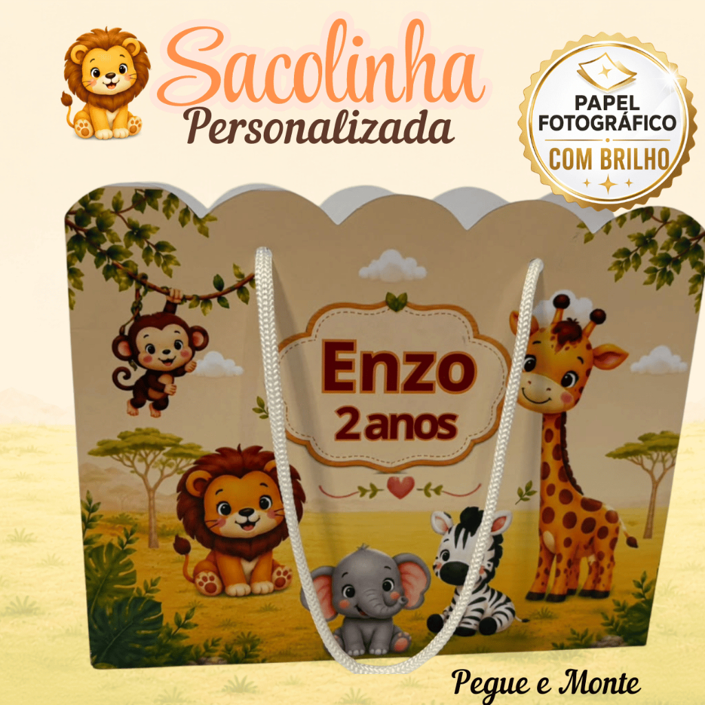 Kit 10 Sacolinhas Personalizadas Pegue e Monte 20x16x7cm – Lembrancinha para Festa