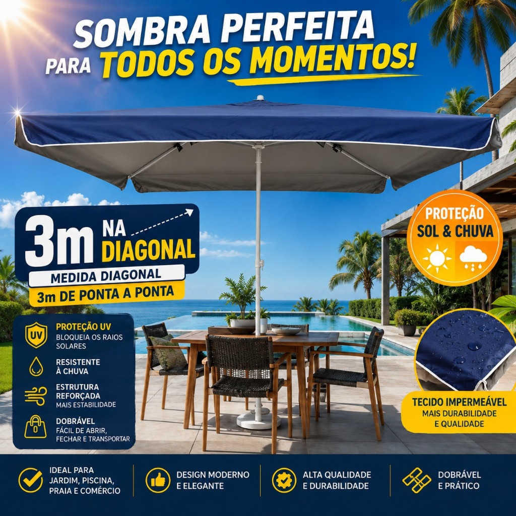 Guarda Sol Gigante Quadrado Reforçado Contra Uv Para Praia