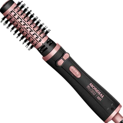Escova Rotativa Mondial ERB-01 1300W Bivolt Black Rose Seca Alisa e Modela com Tourmaline Íon e Rotação nos 2 Sentidos