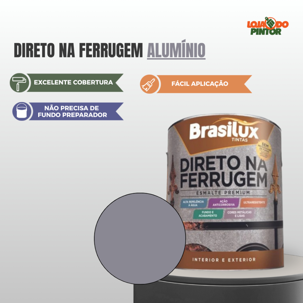 Tinta Direto na Ferrugem Alumínio 900ml Metais Enferrujados Brasilux