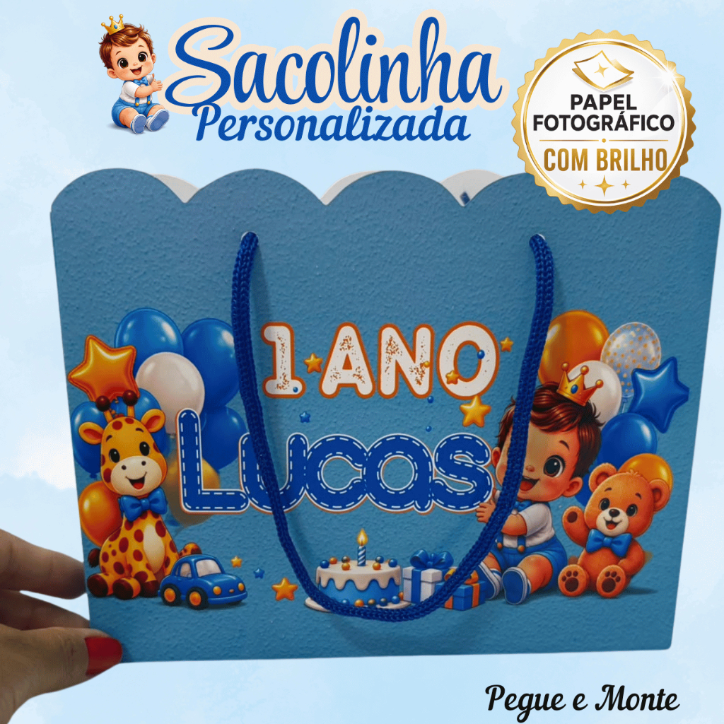 Kit 10 Sacolinhas Personalizadas Pegue e Monte 20x16x7cm – Lembrancinha para Festa