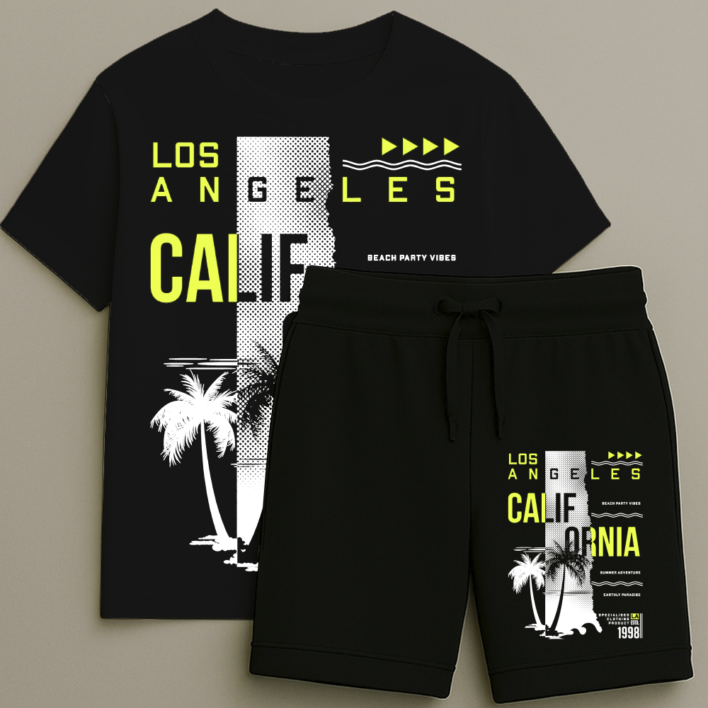 Camiseta e Bermuda Califórnia Árvore Conjunto Masculino T-shirt Estampada Shorts Blusa Tamanho 2 16