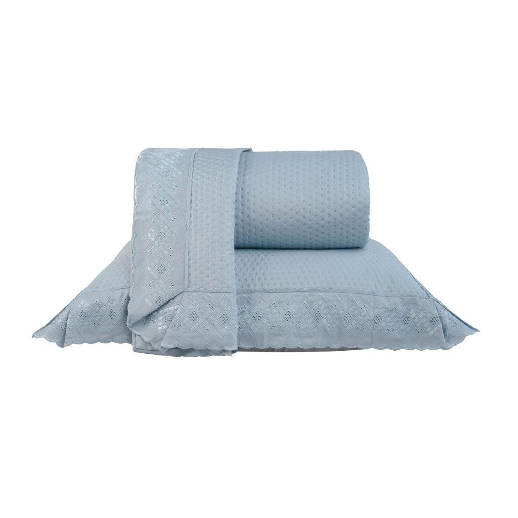 Kit Colcha Cobre Leito Matelado 3 Peças com Porta Travesseiro Renda Bordado Microfibra