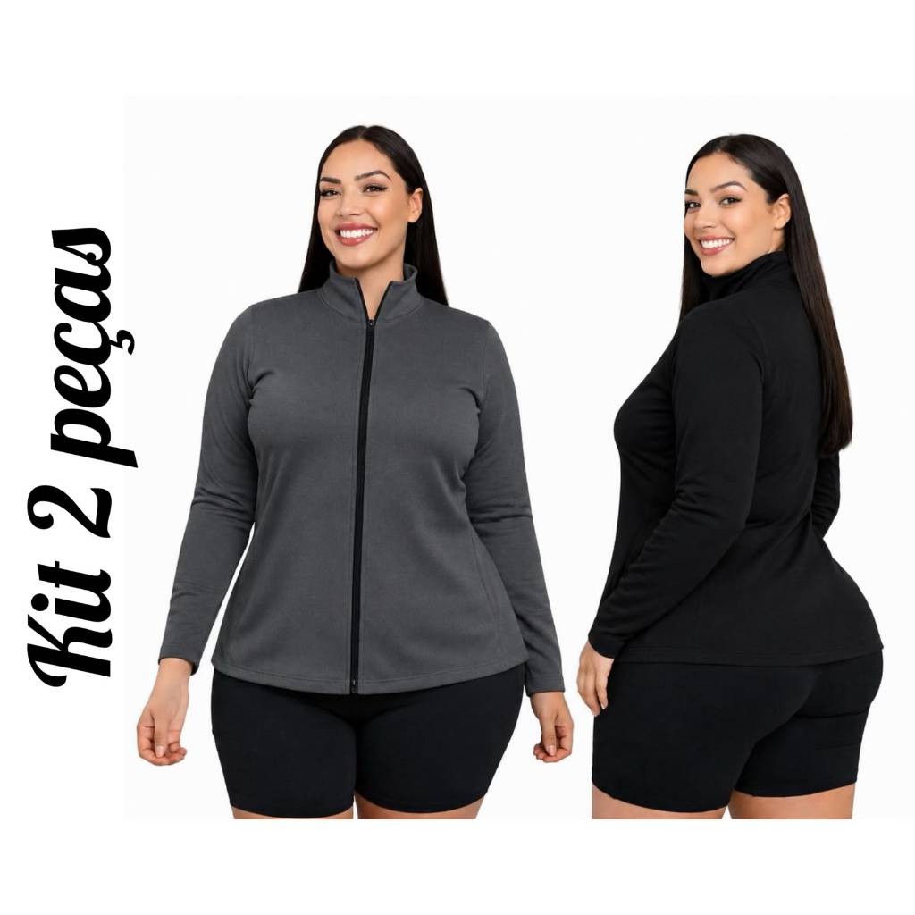 Kit 2 Jaqueta Plus Size  Fitness Feminino Dry Fit Slim Proteção Solar UV, Tecido Térmico, Secagem Rápida