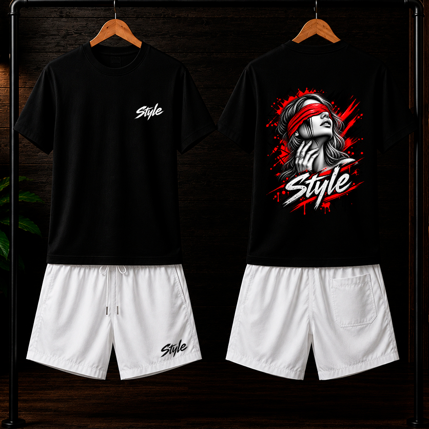 Conjunto Camiseta 100% algodão 30.1 + Bermuda Masculino Tactel Com elastano Estampado BLIND streetwear