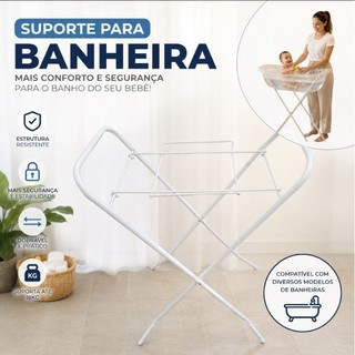 Suporte para Banheira Bebê Infantil Resistente Antiderrapante Metal Aço Dobrável Compacto Criança Universal 20 24 Litros