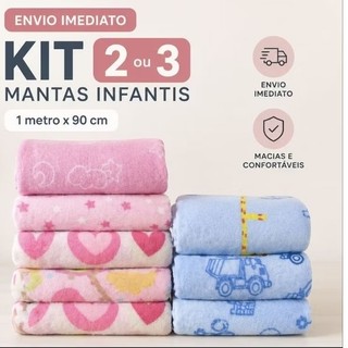 Manta Microfibra  2 ou 3 unidades Estampada Para Kit Maternidade 1 MT x 90 Cm Mantinha para bebe.