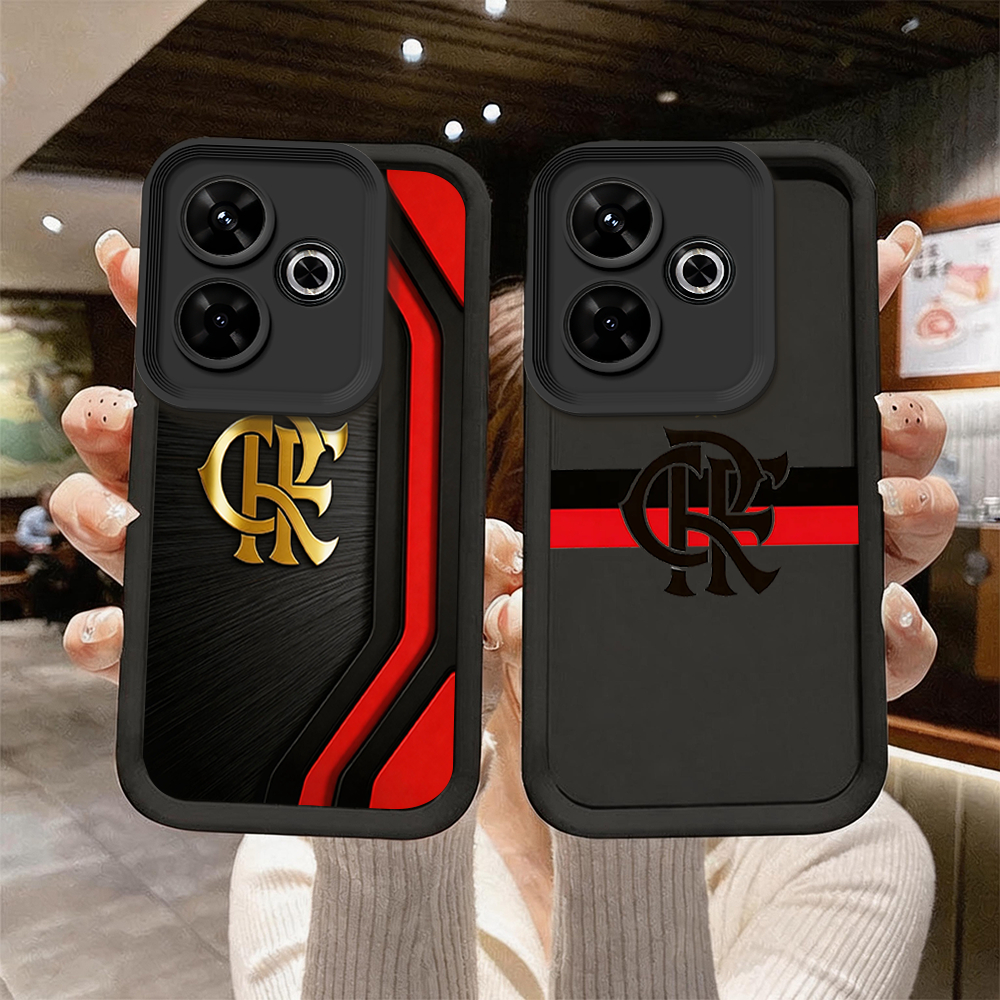 Capinha capa de silicone macia preta anti‑queda estampa Flamengo para Redmi 13 DA697