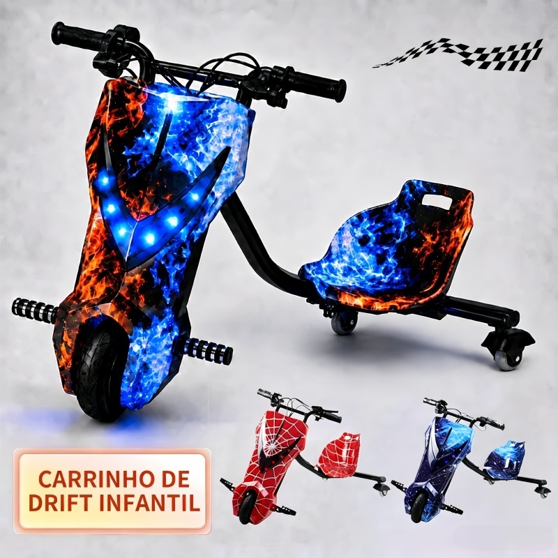 Triciclo Drift Elétrico 350W até 100kg | Infantil e Adulto | 3 Velocidades - Bluetooth Led