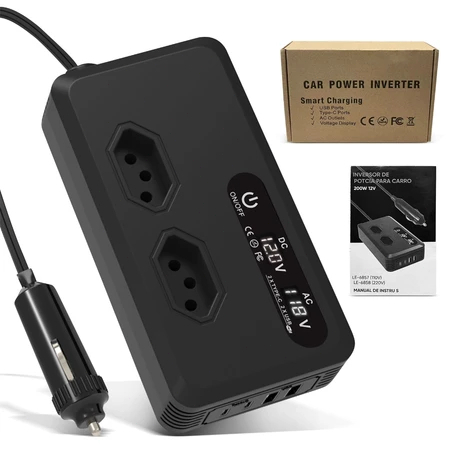 `Inversor De Energia Automotivo 300W 12V para 110V e 220V Com Porta USB e Tipo-C Conversor de Energia Veicular`