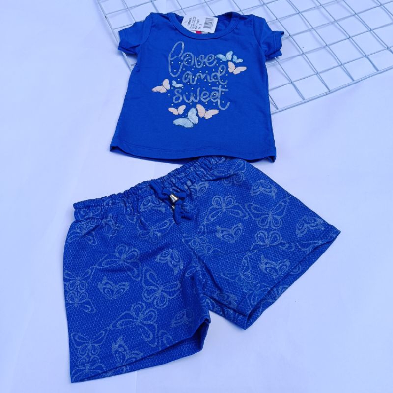 Conjunto Infantil Feminino Menina Blusa Estampada e Bermuda Verão - 2 ANOS