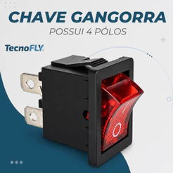 Chave Gangorra 4 Polos Botão Liga/desliga Vermelho Kcd1-104n