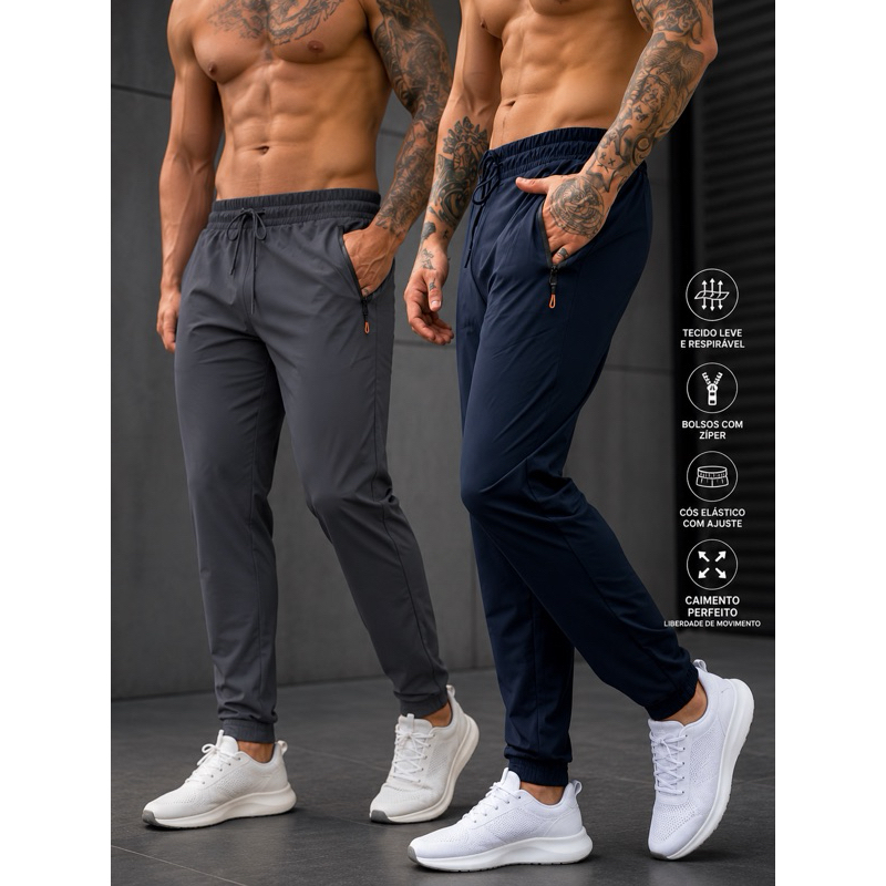 Kit 2 Calças Masculinas Dry Fit para Academia | Com Elastano | Secagem Rápida | Treino, Corrida e Atividades Físicas