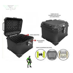 BAÚ BAULETO PLASTICO ABS TRASEIRO 45L UNIVERSAL PRETO/PRATA COM BASE E FORRO