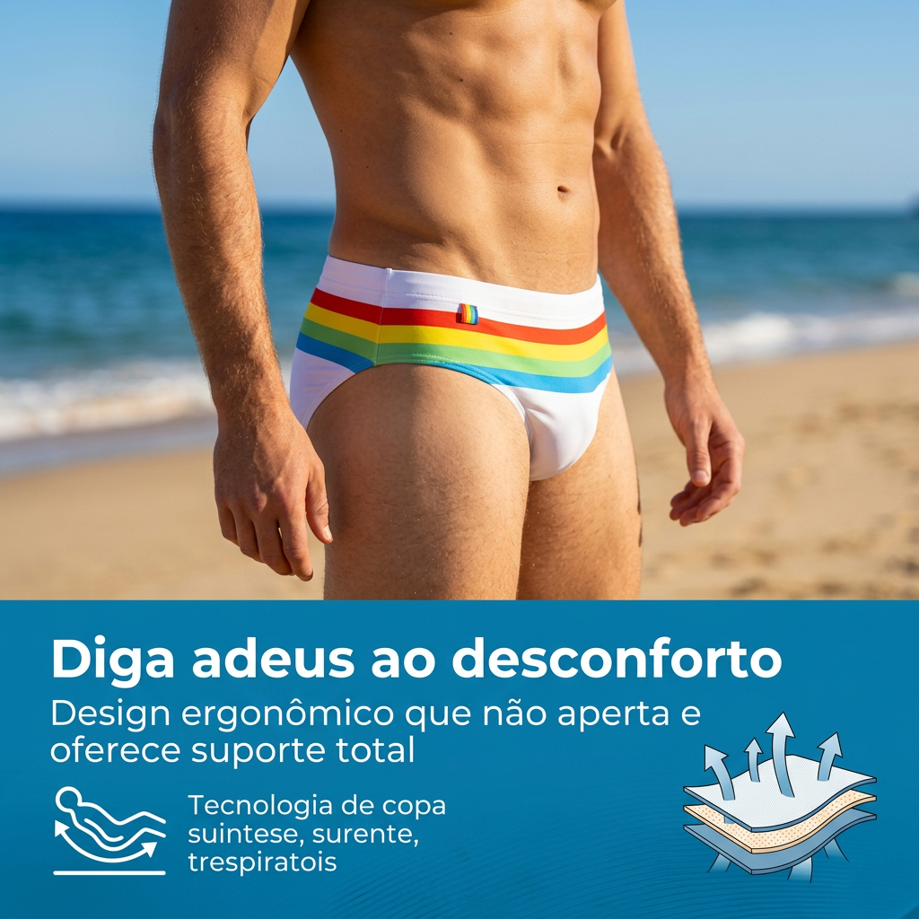 Z&D Lingeries Sungas Cuecas Masculinas Cavadas Arco-Íris Listra Secagem Rápida Moda Biquíni UDL115 · foto 2