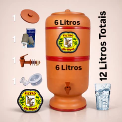 Filtro de Barro 12, 10, 8, 6 e 4 Litros Completo, Vela, Boia, Torneira, Tampa Bebedouro Tradicional