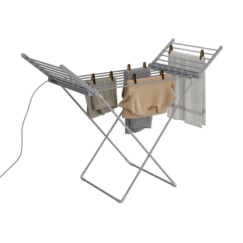 Varal Elétrico De Chão Fino Inox Toalheiro Aquecido Alumínio 140cm Prateado