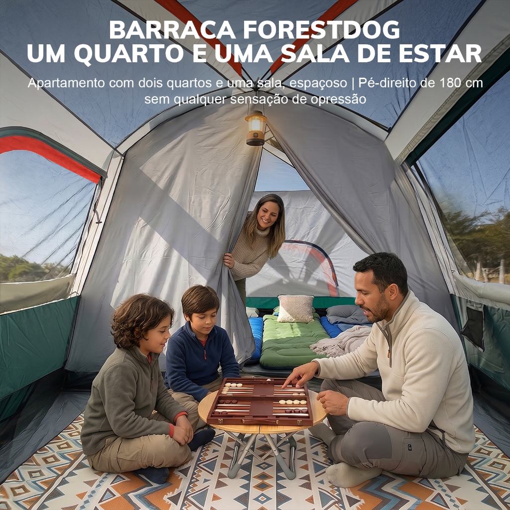 Barraca de Camping 4 a 8 Pessoas Impermeável 2000mm com Toldo para Acampamento · foto 2