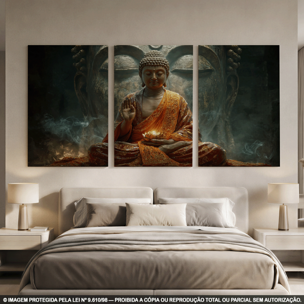 Imagem Quadros Decorativos Buda Místico Dourado Espiritual Zen Luxo Sala Quarto