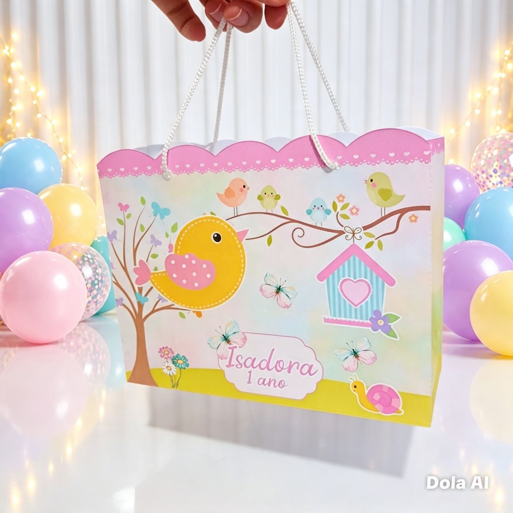 Sacolinhas Personalizadas Jardim Encantado Passarinhos | Lembrancinha Festa Infantil | Aniversário