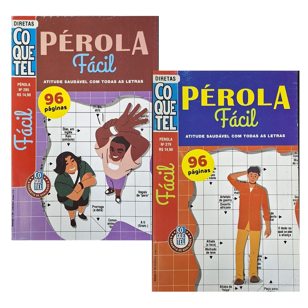 Kit 2 Palavras Cruzadas Pérola Nível Fácil (96 Páginas Cada) Coquetel