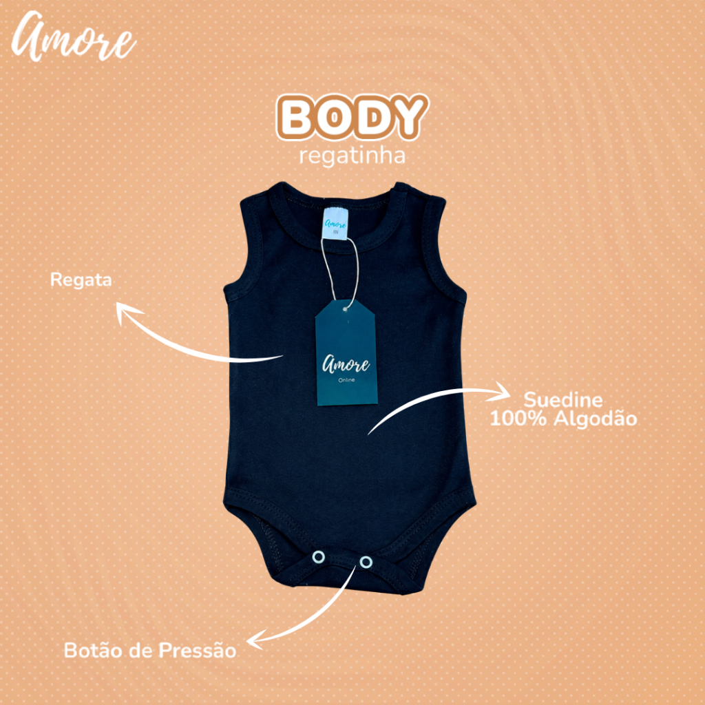 Kit 3 Body Regata Bebê Amore Calor Verão Minimalista 100% Algodão · foto 2