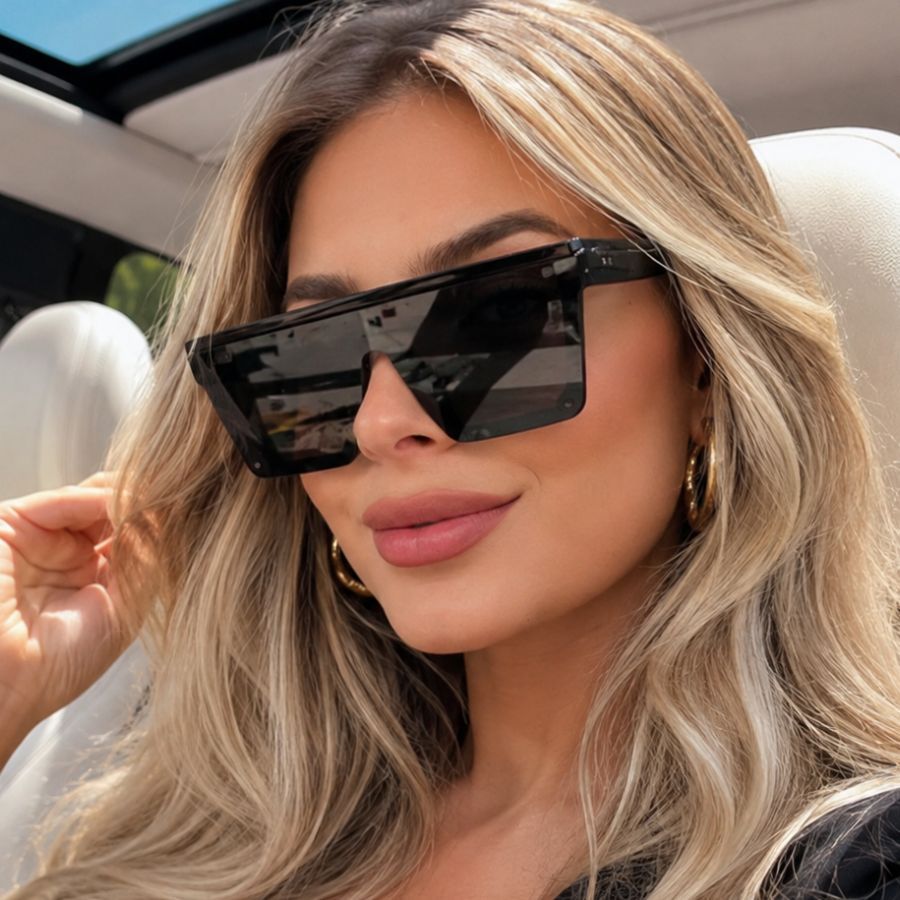 Óculos Over De Sol Tendencia Escuro Grande Quadrado De Luxo Feminino Coleção Espelhado Maxi